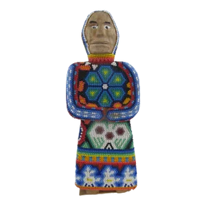 Huichol Mexican Folk Art Carved Wood Colorful Beaded Woman Figure Statue