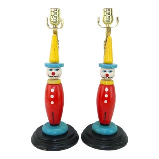 1950's French Wood Figural Ring Toss Toy Lamps, a Pair For Sale
