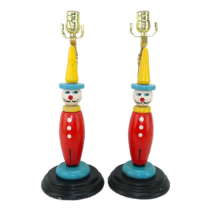 1950's French Wood Figural Ring Toss Toy Lamps, a Pair