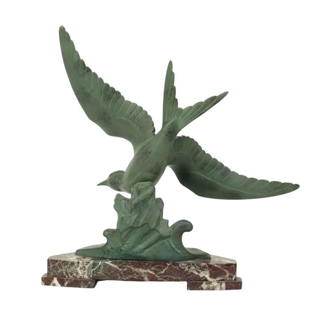 Art Deco Sculpture of Seagull on Marble Base with Bronze Patina For Sale - Image 15 of 17