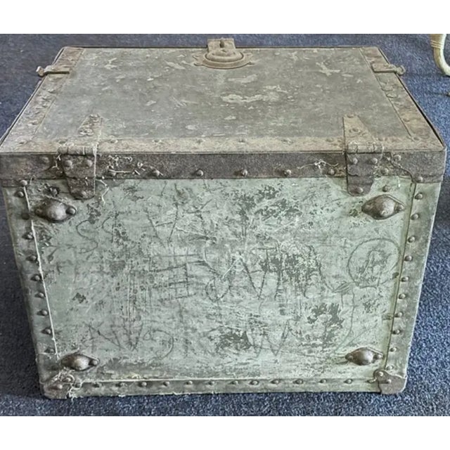 Old American Metal Trunk With Leather Handles and Wood Interior For Sale In New York - Image 6 of 6