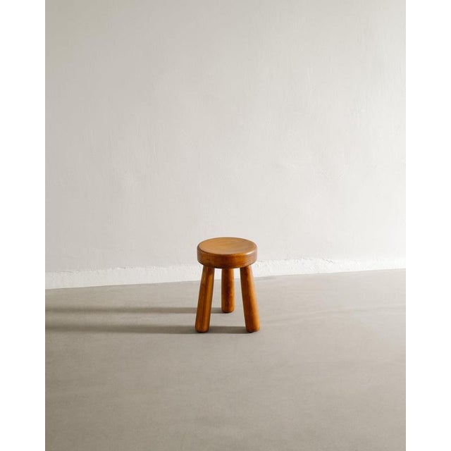 Rare Swedish three legged tripod wooden stool in stained pine produced by Bergsjö Sweden, 1990s In good original condition...