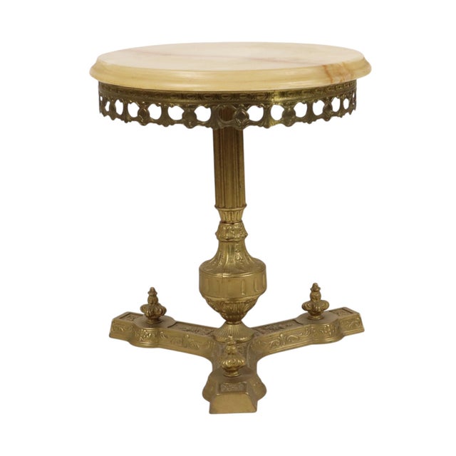 Vintage Brass Side Table with Round Onyx Marble Top, 1950s For Sale - Image 14 of 18