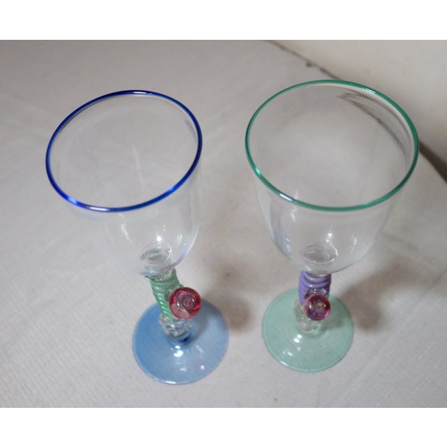 1990s Pair of Hand Blown Harry Stuart RPM Studio Art Glass Goblet Chalice Wine Glass For Sale - Image 11 of 11
