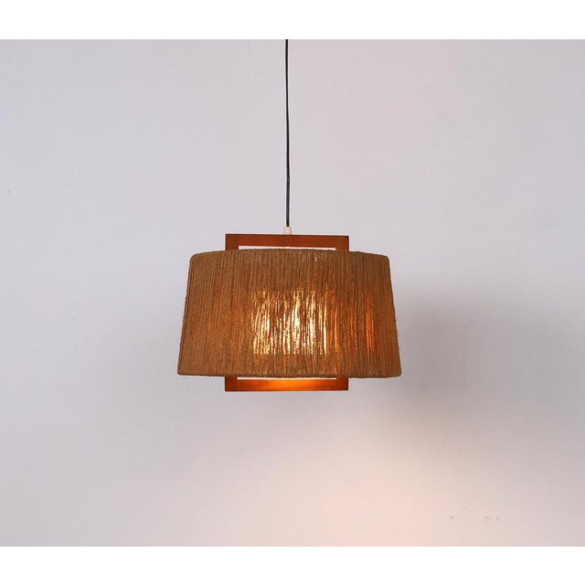 Vintage Sisal and Teak Pendant Lamp from Temde Leuchten, 1960 For Sale - Image 4 of 11