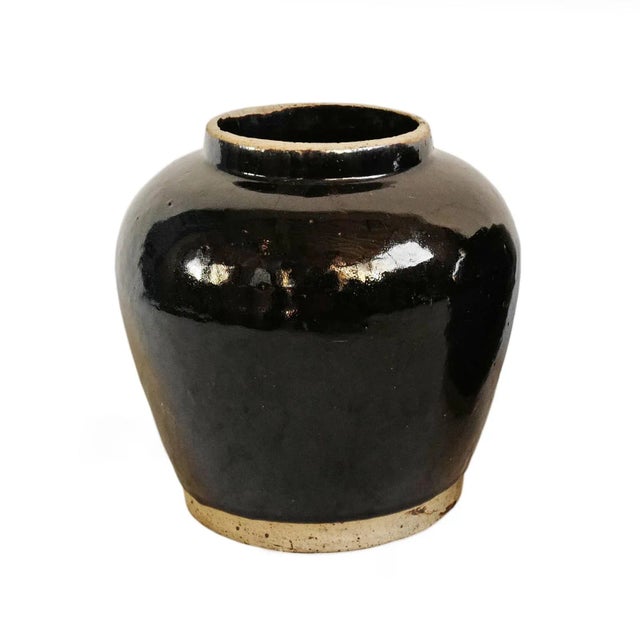 Black Vintage Mid 20th Century Black Ceramic Jar For Sale - Image 8 of 8