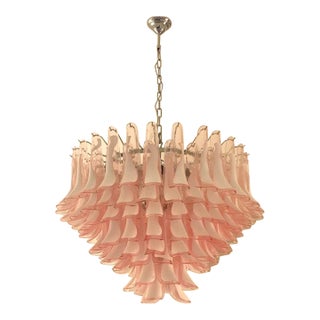 Contemporary White and Pink “Selle” Murano Glass Petali Chandelier in Mazzega Style For Sale