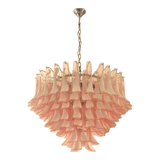 Contemporary White and Pink “Selle” Murano Glass Petali Chandelier in Mazzega Style For Sale