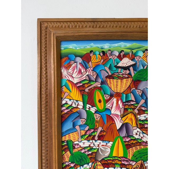 1970s 1970’s Carlo Decimus Haitian Folk Art Fruit Market Oil on Canvas Painting, Framed For Sale - Image 5 of 12