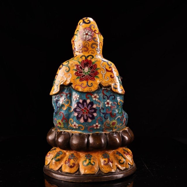 Late 19th Century Cloisonné Enamel Guanyin Statue With Child, 4.5kg For Sale - Image 4 of 9