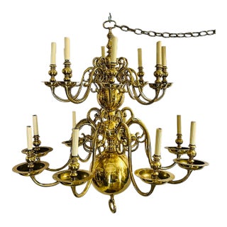 Antique 17th Century Dutch Brass 16-Light Cannonball Chandelier For Sale