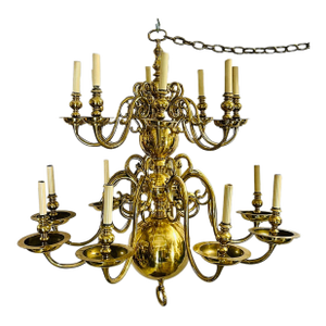 Antique 17th Century Dutch Brass 16-Light Cannonball Chandelier