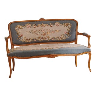 Louis XV Style Bench with Tapestry Upholstery, 1920 For Sale