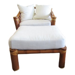 21st Century Vintage Bamboo Chair & Ottoman For Sale