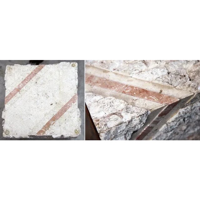 Late 20th Century Maitland Smith Postmodern Tessellated Stone Inlaid Travertine and Marble Coffee Table With Glass Top-- Two Pieces For Sale - Image 5 of 11