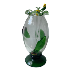 Set of 3, Murano Style Hand Blown Vase With Swizzle Sticks