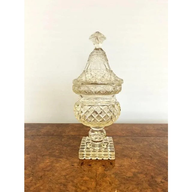 Large Antique Victorian Cut Glass Lidded Vase, 1860 For Sale - Image 8 of 9