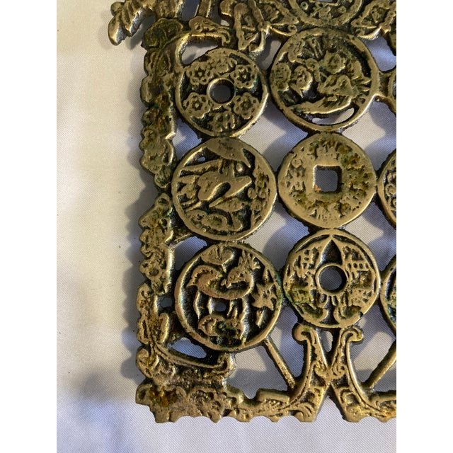 Brass Vintage Solid Brass Asian Coin Trivet or Wall Décor For Sale - Image 8 of 10