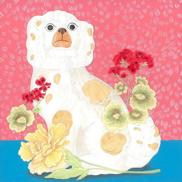 Chinoiserie "Smitten Pretty" Chinoiserie Staffordshire Dogs Painting by Allison Cosmos For Sale - Image 3 of 4