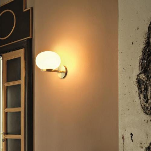 Wall Lamp in Opaline Glass and Brass by Mariana Pellegrino Soto for Oluce For Sale - Image 4 of 6