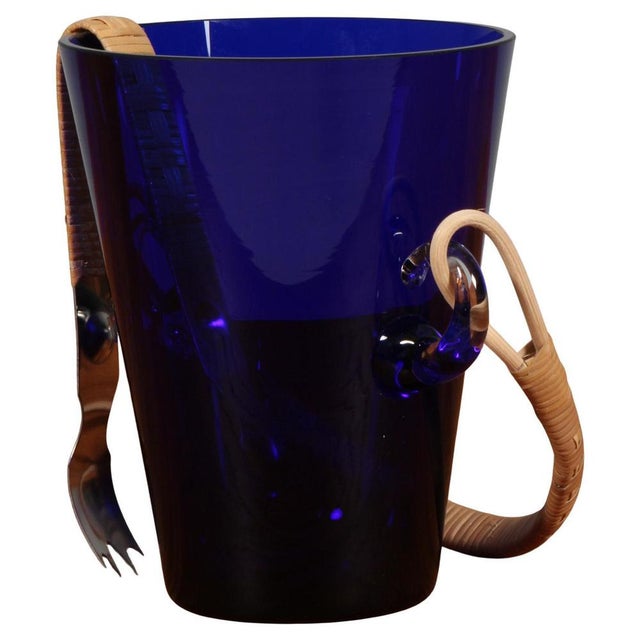 Wood Ice Bucket in Glass & Cane from Holmegaard, 1960s For Sale - Image 7 of 7