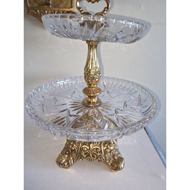 Tiered Crystal Tazza With Gilt Metal Stand For Sale - Image 9 of 10