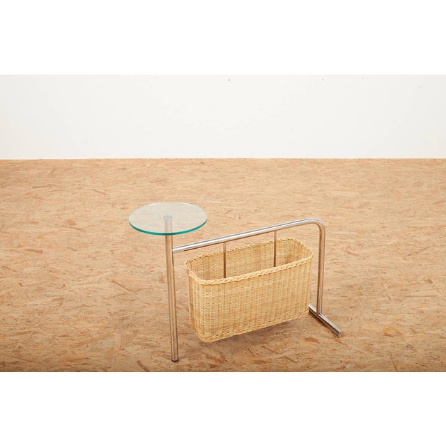 Magazine Rack Potto Frame in Chrome-Plated Tubular Steel, Woven Basket and Round Glass Shelf by Andrea Branzi for Zanotta, 1993 For Sale - Image 11 of 11