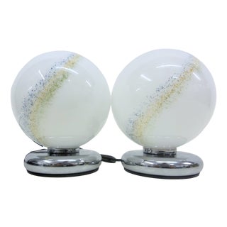 Small Space Age Spherical Table Lamps in Chrome and Glass by Bonalux, 1970s, Set of 2 For Sale