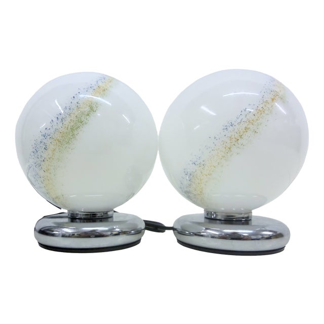 Small Space Age Spherical Table Lamps in Chrome and Glass by Bonalux, 1970s, Set of 2 For Sale
