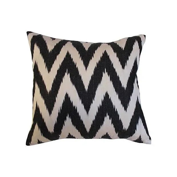 Pair of custom pillows made from a vintage, silk Ikat textile sourced from the Grand Bazaar in Istanbul. Linen backs,...