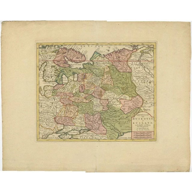 Antique map titled 'Nieuwe Kaart van Muskovie of Rusland na de laatste ondekking int licht gebracht te Amsterdam by Isaak...