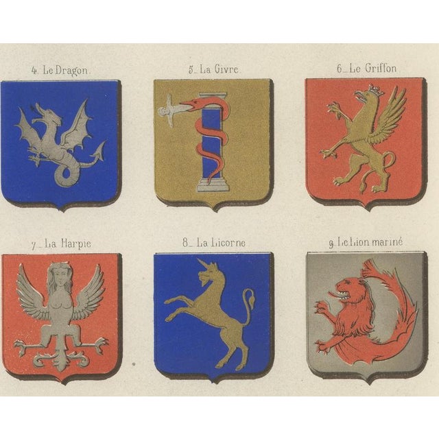 19th Century Ferdinand Séré, Chimerical Beasts in Heraldry, Dragons and Griffins, 1851, Chromolithograph For Sale - Image 5 of 9
