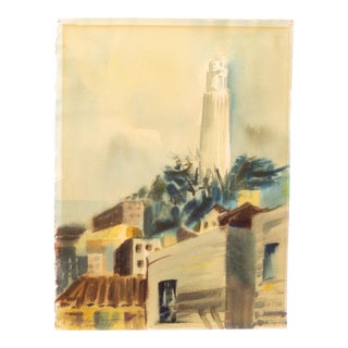 Coit Tower, San Francisco, Watercolor Painting, Signed, c.1950 For Sale