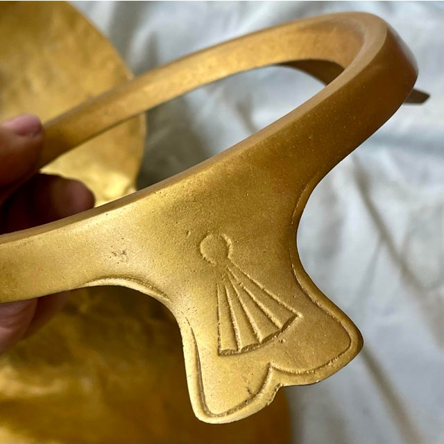 Gold Harvin Virginia Metalcrafters Large Lotus Anodized Gold Aluminum Bowl on Stand For Sale - Image 8 of 12