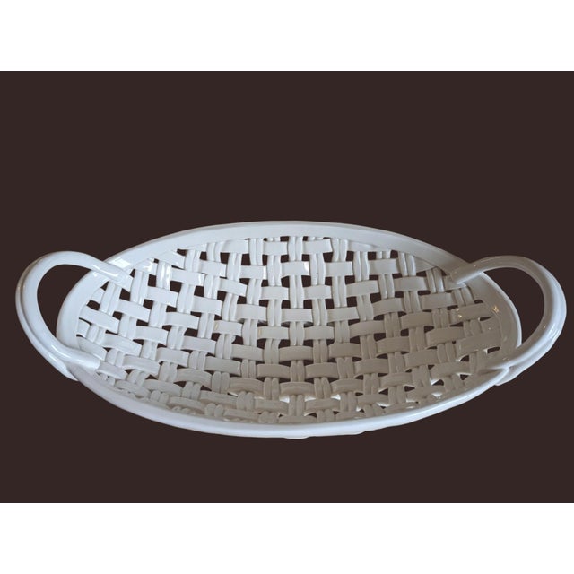 Early 21st Century Trompe Loleil Ceramic Woven Basket Tray With Handles For Sale - Image 5 of 16