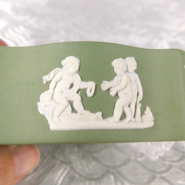 1950s Wedgwood Japerware Celedon Oval Covered Trinket Box For Sale In San Francisco - Image 6 of 8