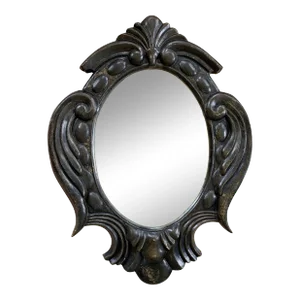 Hollywood Regency Style Black Carved Wood Oval Wall Mirror – Dorothy Draper-Inspired Statement Piece