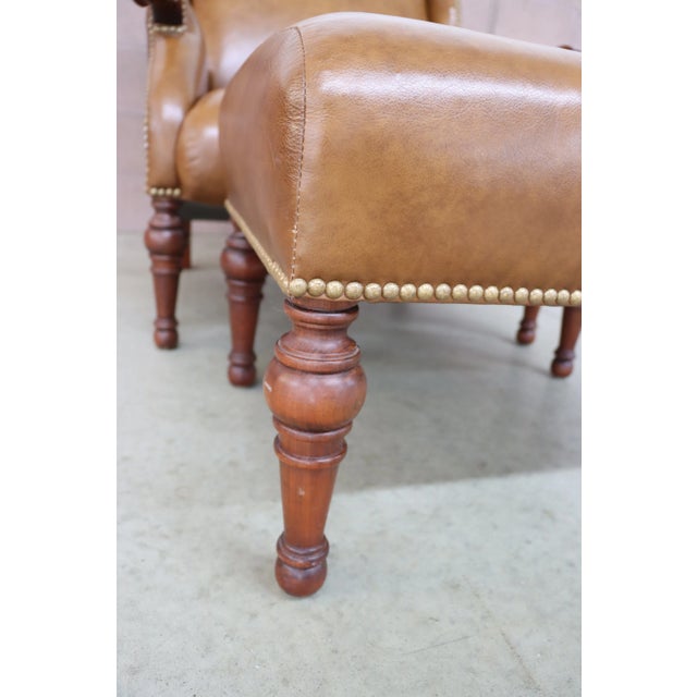 Stickley Leather Wingback Chair & Ottoman For Sale In Philadelphia - Image 6 of 13