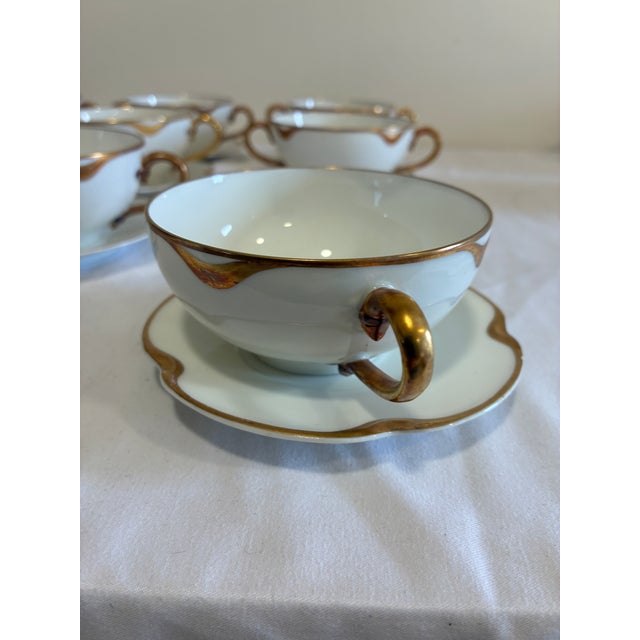 Antique Haviland & Co. Limoges Gold Rim Bouillon Cups and Saucers, Set of 9 - 18 PCS For Sale - Image 9 of 13