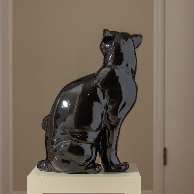 Vintage Large Black Glazed Ceramic Panther Sculpture 22" For Sale - Image 10 of 15