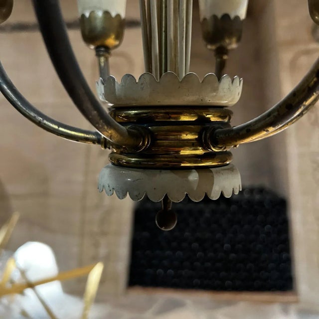 Mid-Century Mod Cut Glass Floral Brass Chandelier Attr Luigi Brusotti Italy For Sale - Image 12 of 13