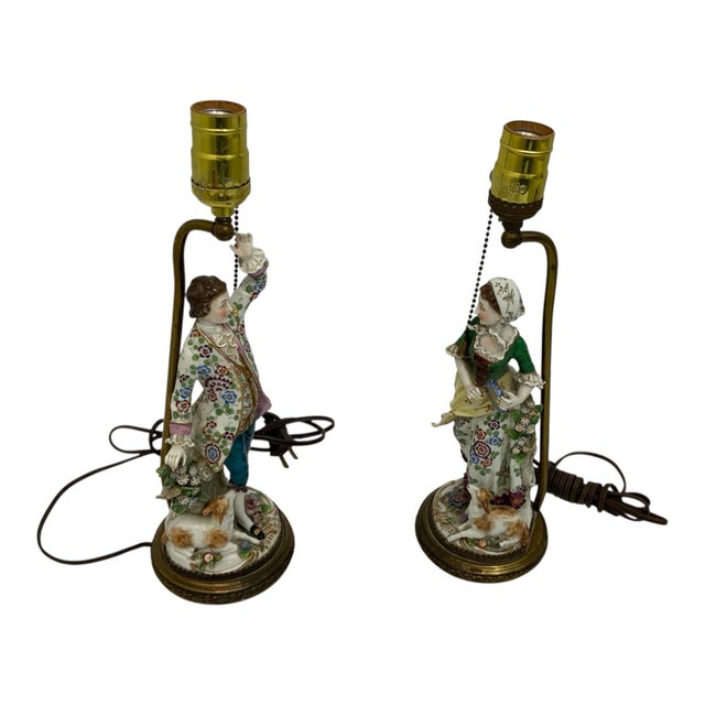 Rococo Antique Samson of Paris Chelsea-Style Porcelain Shepherd & Shepherdess Table Lamps - Pair For Sale - Image 3 of 4