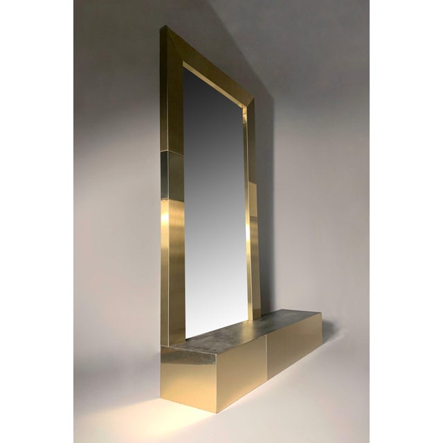 Mid-Century Modern Vintage Brass Mirror Architectural Console Shelf Attributed to Paul Evans For Sale - Image 3 of 5