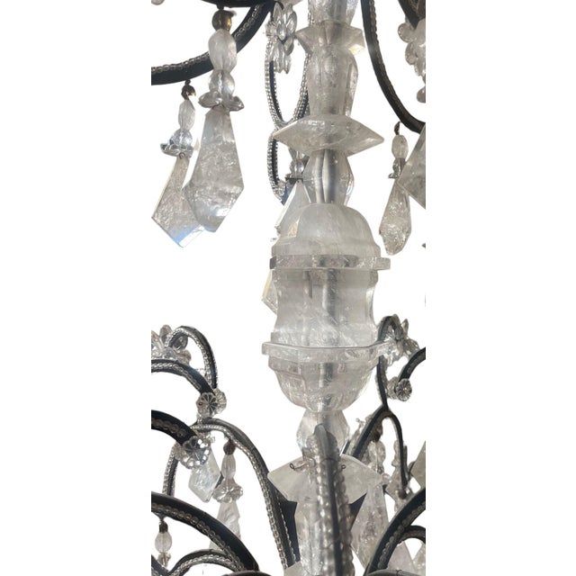 Elegant Italian Rock Crystal & Black Metal Chandelier. 20th Century. For Sale - Image 4 of 11