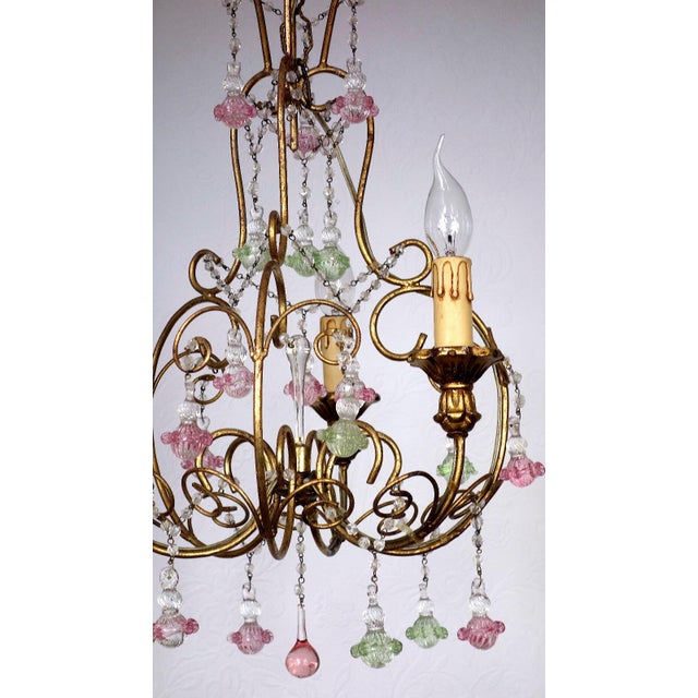 Gold Vintage Metal Murano Glass Flower Chandelier, 1940s For Sale - Image 8 of 10