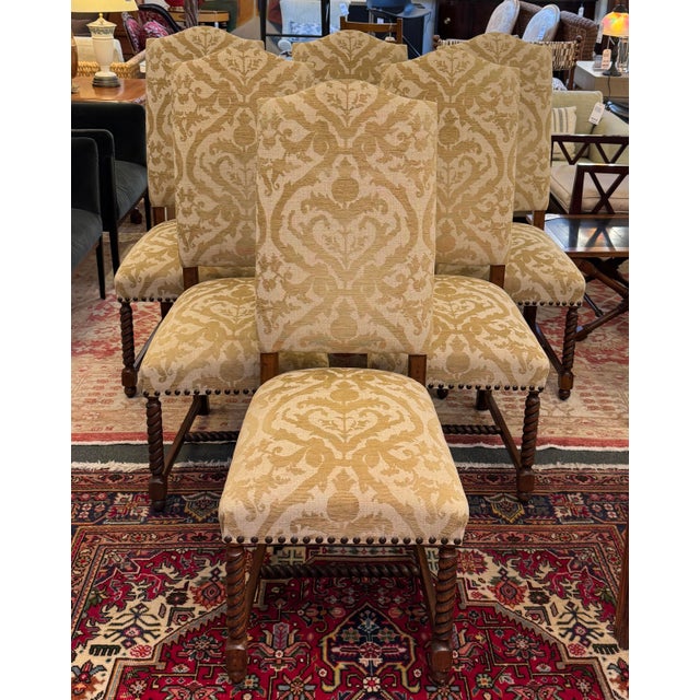 Design Plus Gallery presents a Set of 6 High Back Damask Print Dining Chairs. These magnificent dining chairs are made in...