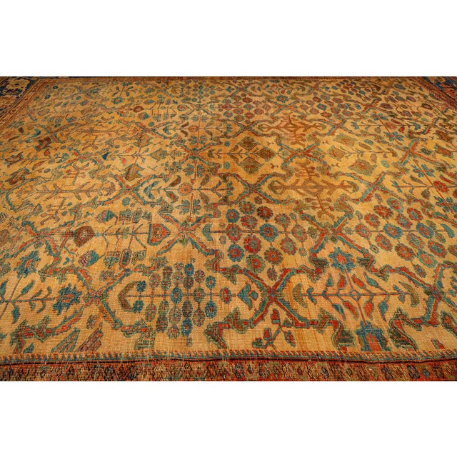 Persian 1940s Classic Beige Geometric Antique Knotted Wool Persian Mahal Farahan Rug For Sale - Image 3 of 10