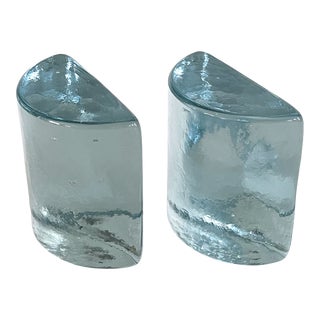 Mid Century Blenko Glass Bookends - Semi Circle For Sale