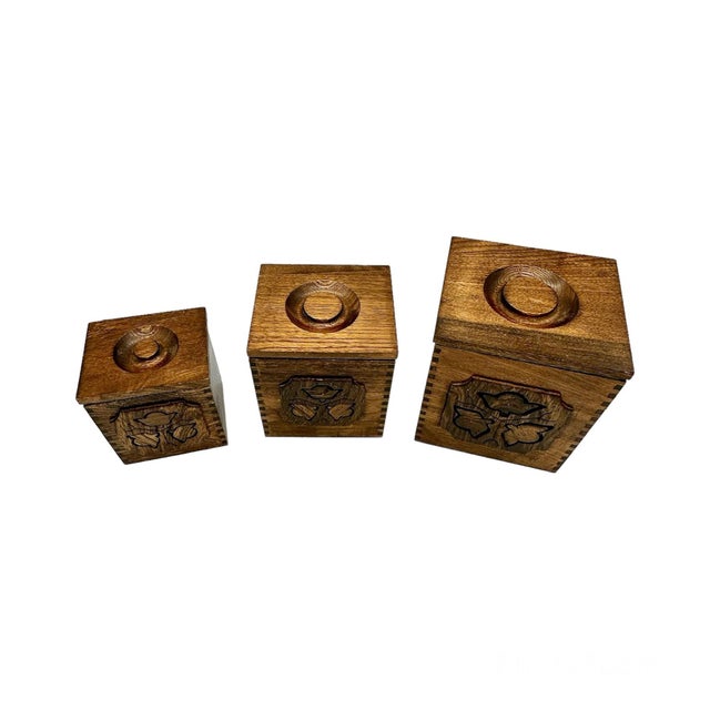 Mid-Century Modern Vintage 1970s Canister Set Roebuck and Co. Wooden Set of 3 For Sale - Image 3 of 7