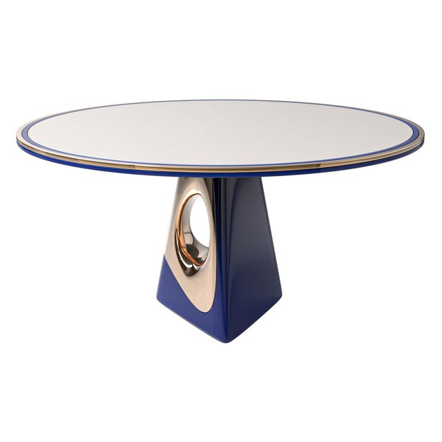 Art Deco "Occhi Azzurri" Round Table With Bronze and Stainless Steel, Handcrafted For Sale - Image 3 of 6
